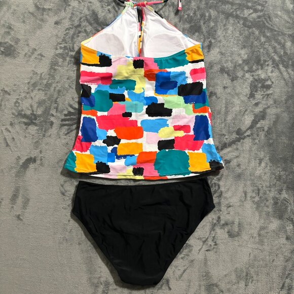 Younique High Neck Tankini Swimsuit Sz XL Multicolor 2Pc Tummy Control - Picture 4 of 12